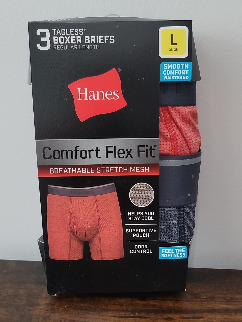 Hanes Comfort Flex Fit Breathable Stretch Mesh Boxer Briefs 3-Pack Size L